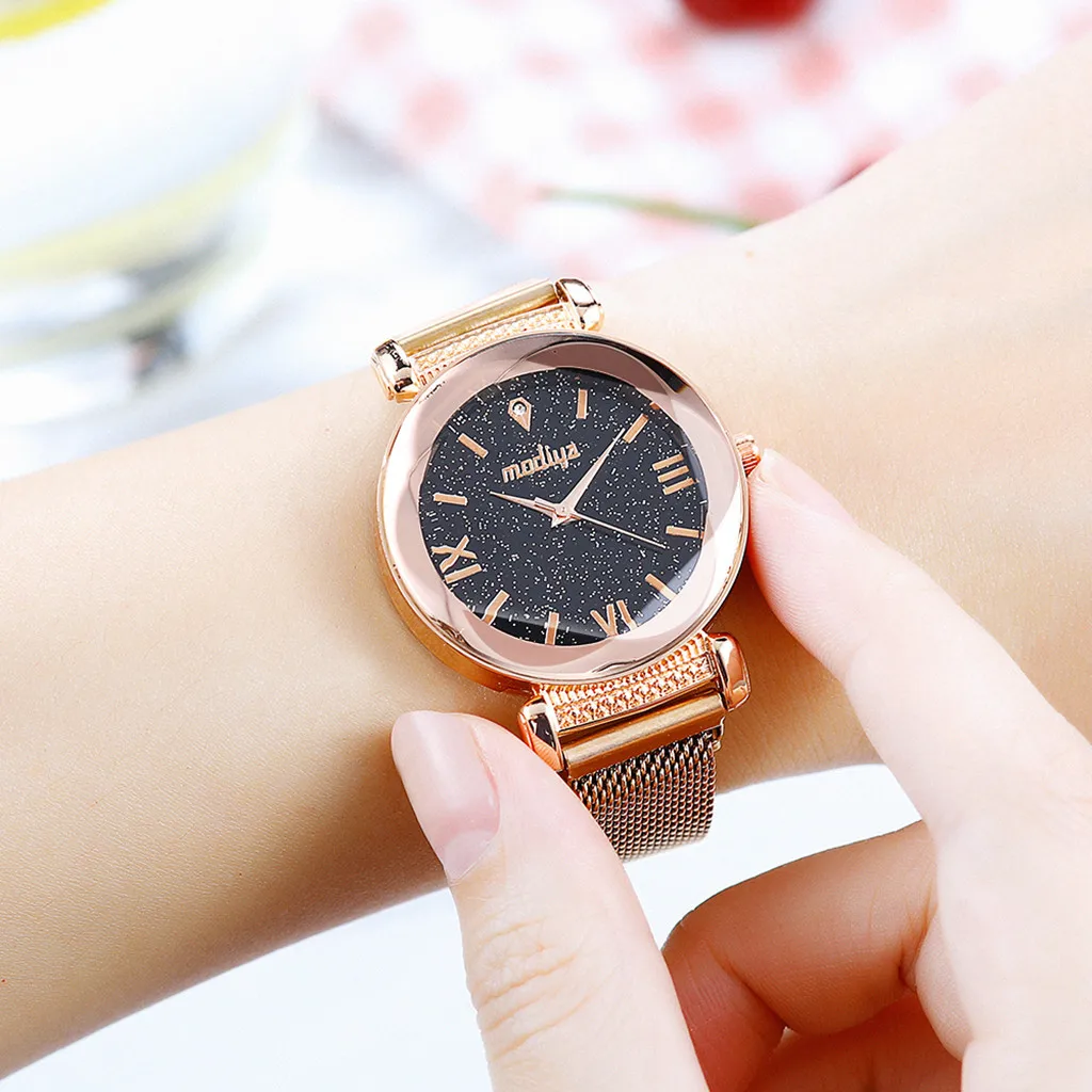 

Fashion Starry Sky Casual Quartz Analog Watch with Stainless Steel Mesh Band ladies women Wrist watches Dress watch gifts Wrist