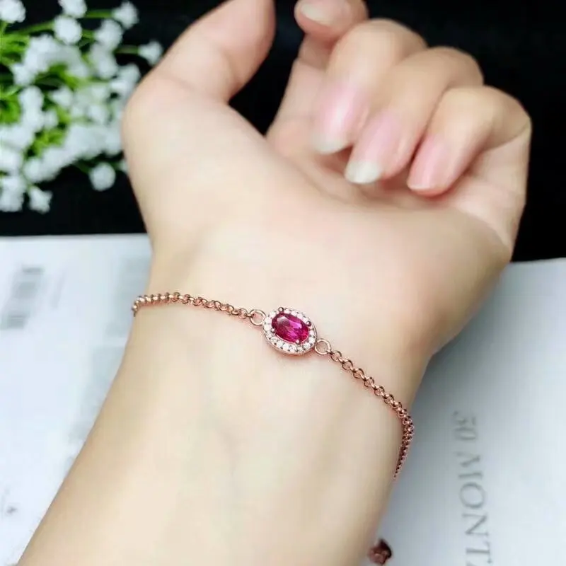 Shilovem 925 стерлингового серебра Природный Топаз розовые браслеты женские модные тонкие новый завод подарок ювелирные изделия оптом 4*6 мм