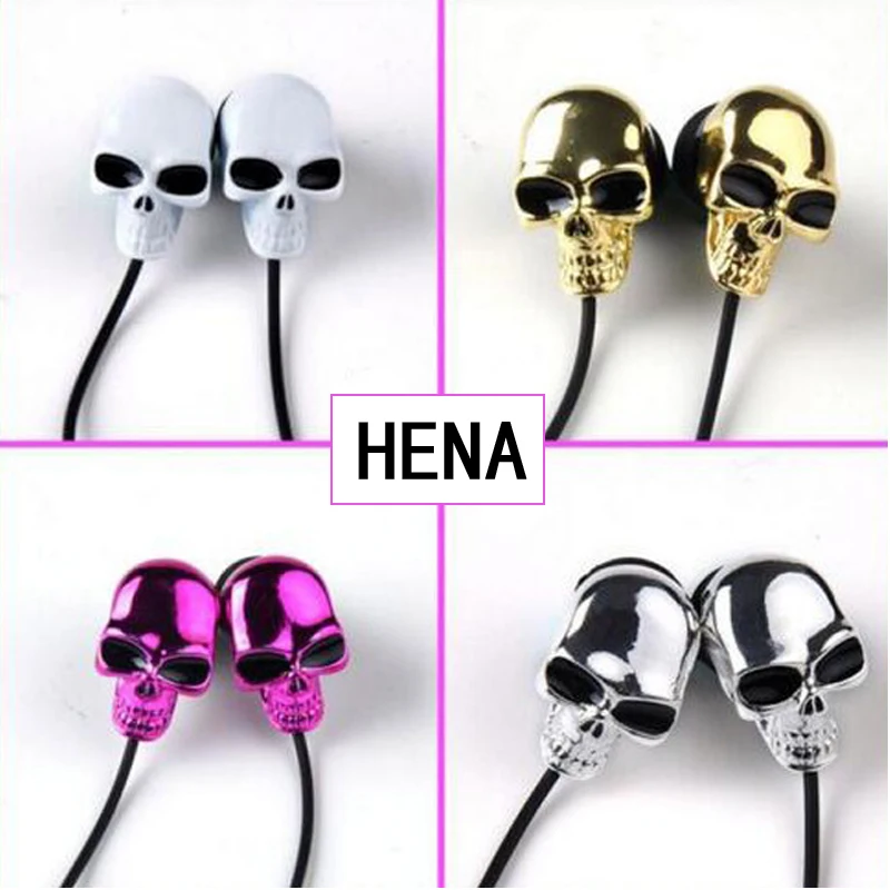 Хена Стерео Металл Череп наушники Скелет в ухо Earphone3.5mm разъем для подарок на