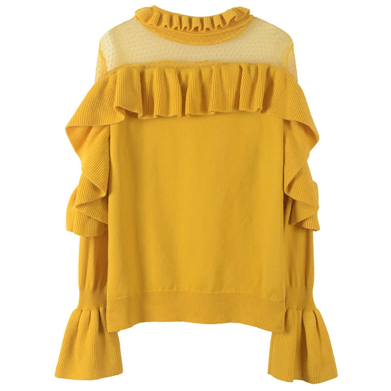 Maglione All'inizio Prospettiva Spalla Coreano Delle Primavera Loto Dello Chart Schermo see esposto Della Del See Di Chart Vestito Svasato Nuovo Finitura Donne Sexy Manicotto Foglia PrPqUvw