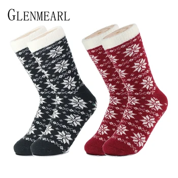 

Dual Layer Crew Women Socks Nylone Lined Indoor Skid Home Slippers Reindeer Snowflake Christmas Socks Winter warm Soft Female