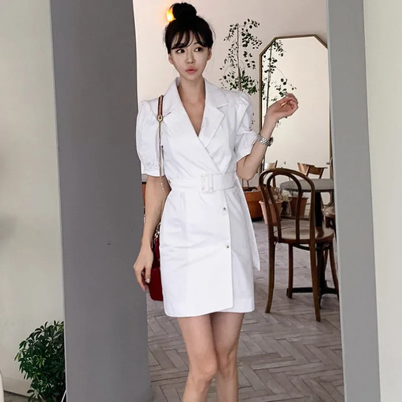 

Summer Women Formal Elegant Suits Dress 2019 White Belted Pencil Dresses OL Work Wear Business Sheath Vestidos Femme