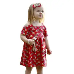 2018 летние для маленьких Платье для девочек с открытыми плечами с принтом ананаса принцессы Платья для женщин ремень с коротким рукавом
