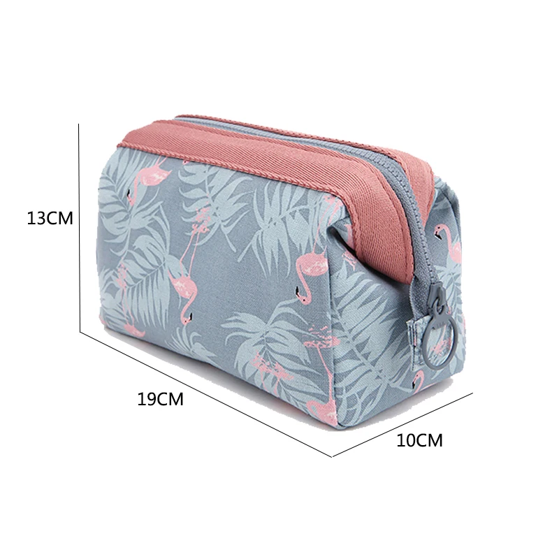 QIAQU 2017 الأزياء فلامنغو ريشة نمط البوليستر السفر التجميل حقيبة سستة أنيقة طبل غسل مخزن للمكياج مقسم حقيبة