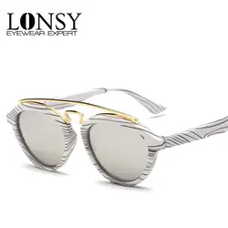 LONSY Мода кошачий глаз солнцезащитные очки для женщин для Винтаж Роскошные брендовая дизайнерская обувь круглые очки мужчин стимпанк