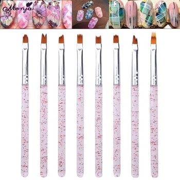 

Monja 8Pcs Nail Art Smile Moon Shape French Tip Brush Set Petal Painting Gradient Fade Color Painting Drawing Pen Manicure Tool