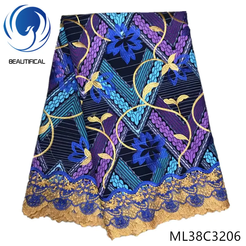

BEAUTIFICAL african cotton fabrics Latest design real wax with cord lace fabric 6yards nigerian lace wax fabric ML38C32