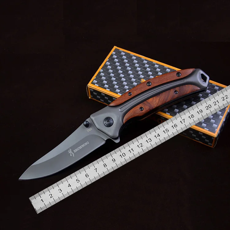 

HOT SALE DA58 Super Military Tactical Folding Knife Steel Blade Wood Handle Survival Pocket Hunting Fishing Knife hrc EDC Tools