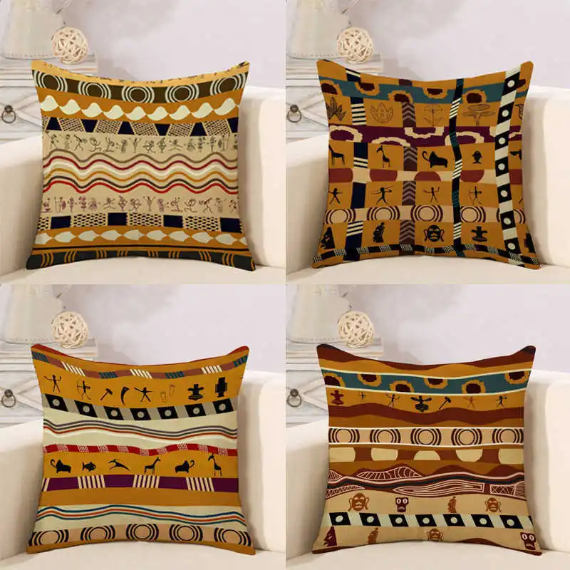 

line square pillowcase decorative pillows cover ethnic style African style humanistic animal pattern cushion cover