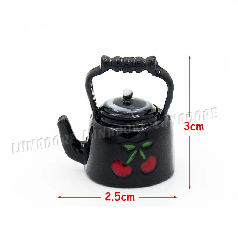 Odoria 1:12 миниатюрный Вишневый чайник черный чайник с крышкой посуда для кукол кухонные принадлежности