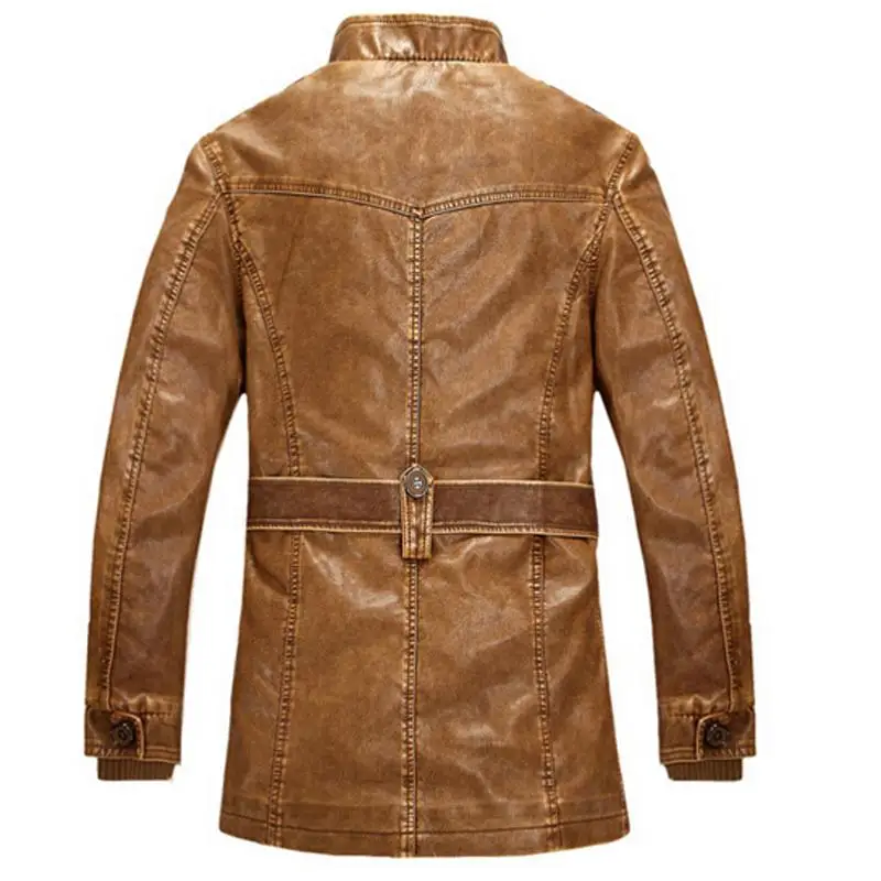 Брендовая кожаная куртка Для мужчин зимняя куртка-бомбер мотоцикла мыть Кожаные куртки и пальто Для мужчин s со стоячим воротником размера плюс 4XL плотное пальто