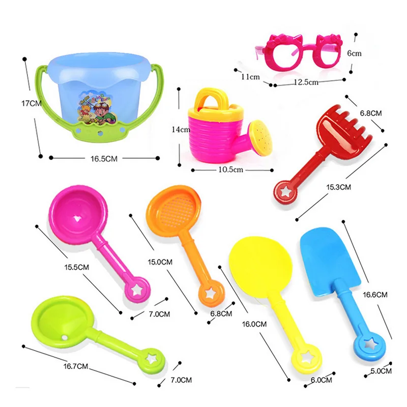 astounding  9PCS Kids Beach Toys Baby Beach Sand Toys Water Bath Beach Bucket Sunglasses Toys Outdoor Games Sum