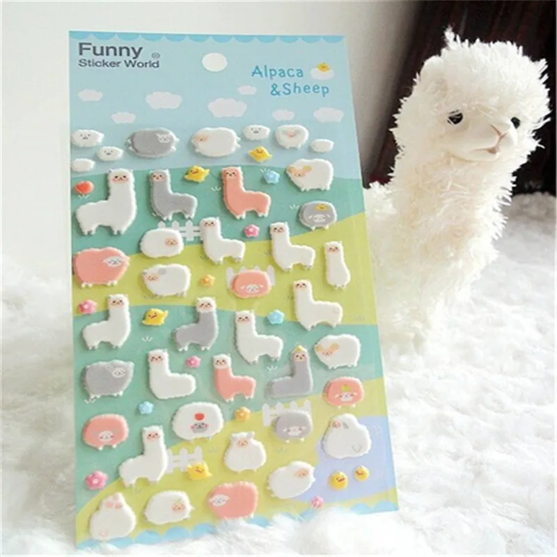 

1Pcs Kawaii Novelty Cartoon Alpaca 3D Sheep Stickers Diary Sticker Scrapbook Decoration PVC Stationery Stickers Kids Toys