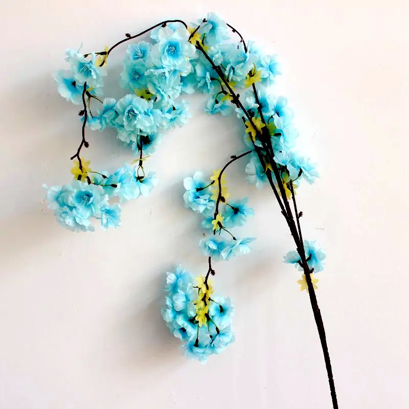 3 шт. натуральный вертикальный Шелковый цветок вишни лоза DIY Свадебный Рождественский Декор Вишневое дерево искусственный букет цветов 135 см - Цвет: blue