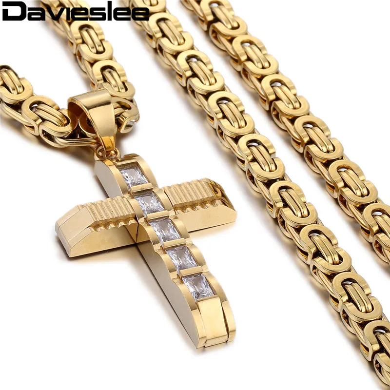 Davieslee الصليب قلادة قلادة للرجال الفولاذ المقاوم للصدأ سلسلة رجال القلائد معبد واضح Rightstones الذهب الفضة لهجة LKP353 Davieslee الصليب قلادة قلادة للرجال الفولاذ المقاوم للصدأ سلسلة رجال القلائد معبد واضح Rightstones الذهب الفضة لهجة LKP353