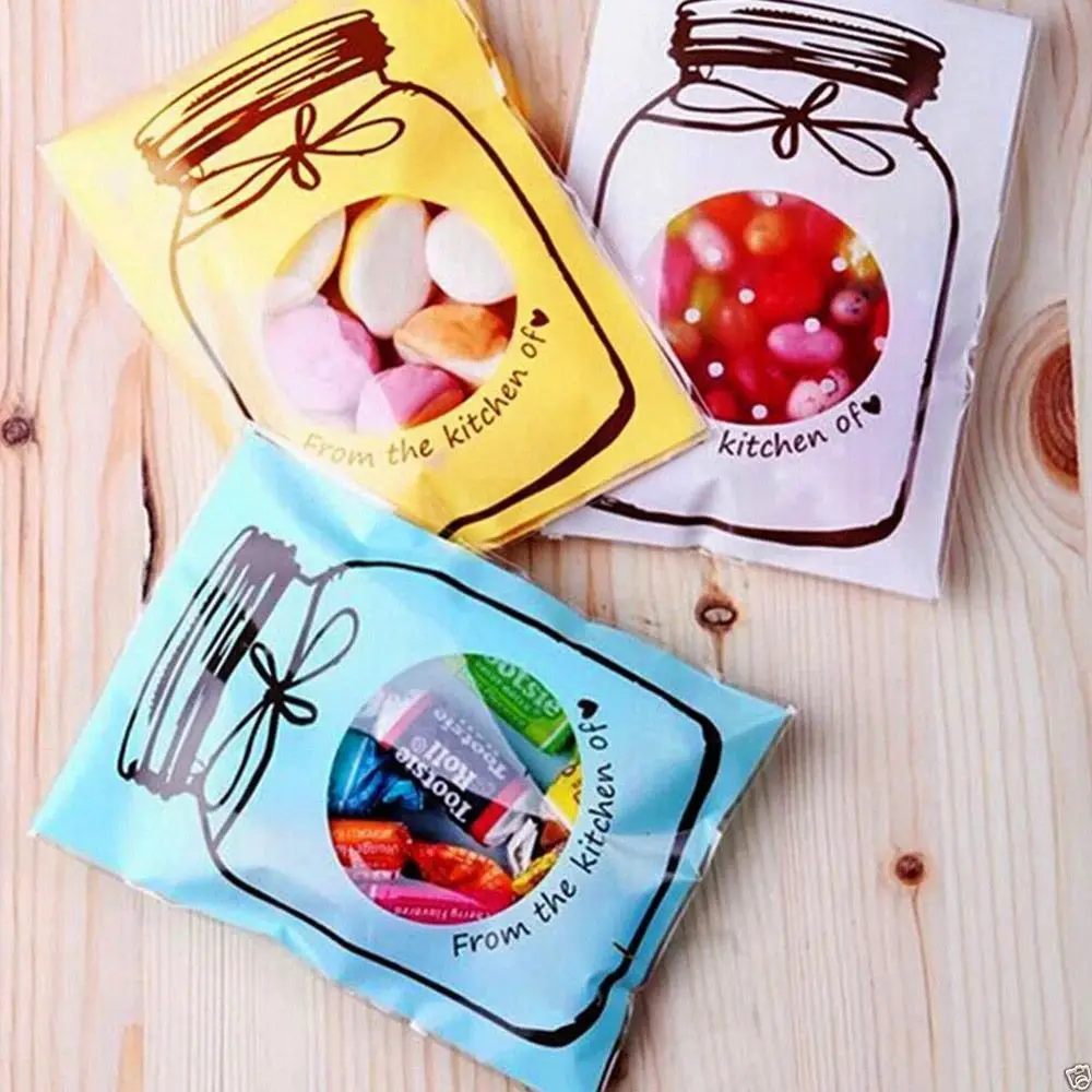 100Pcs Candy Cookie Packing Bags Plastic Transparent Cellophane Candy