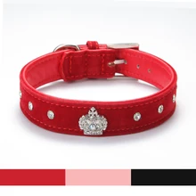 Rhinestones Crown Dog Collar Soft Velvet Material Adjustable necklacePet Dog Cat Collars with 4colors XS S M L XL Free shipping