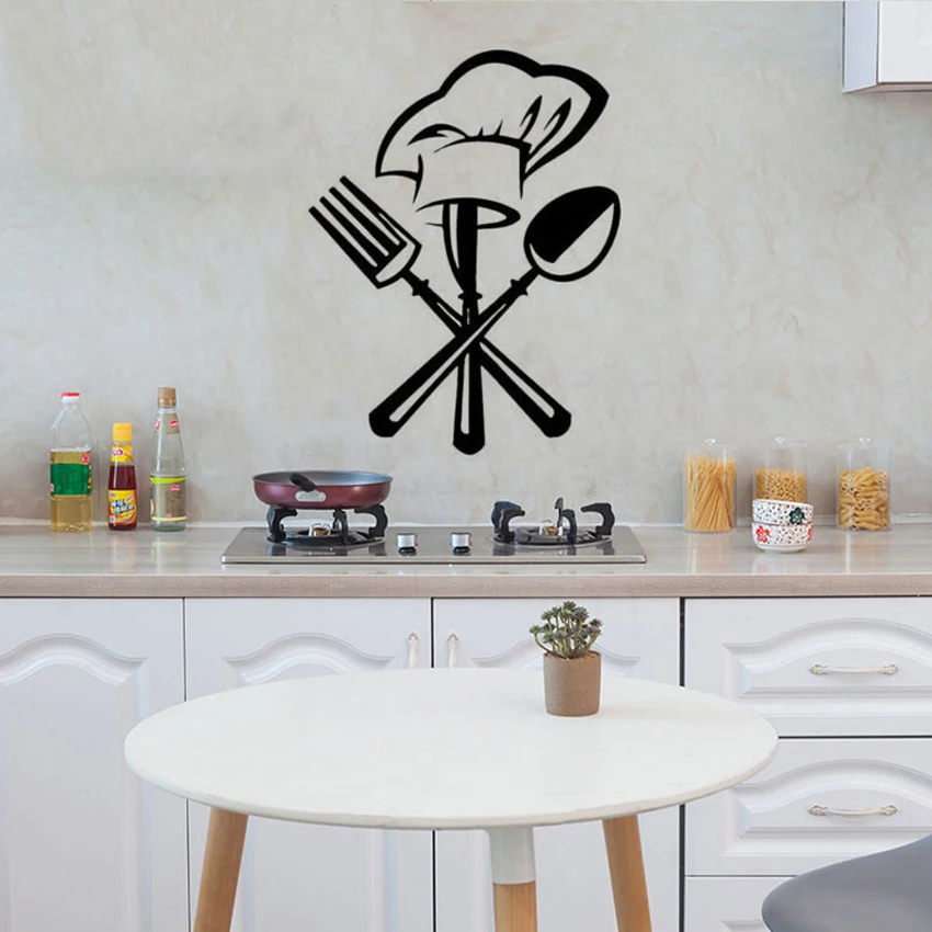 Столовые приборы нож вилка шеф-повара шляпа настенные наклейки Фреска для кухни Ресторан украшения кухонные переводные наклейки гостиная домашний декор YL017