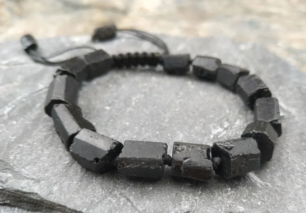Натуральный грубый черный турмалиновый камень регулируемый браслет M0059