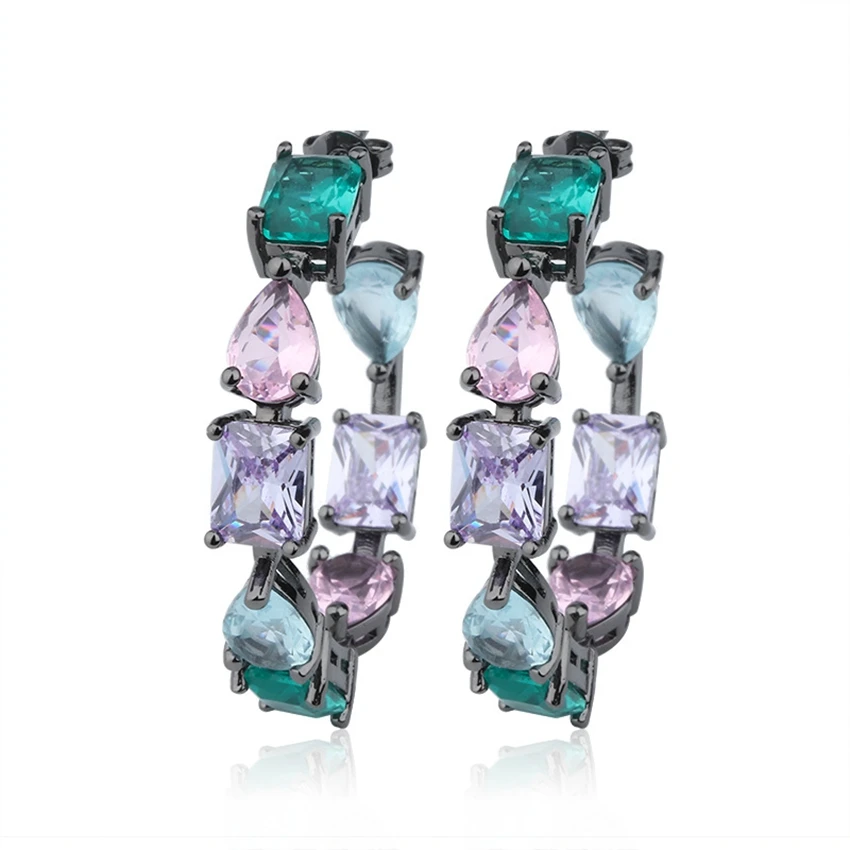 

Gorgeous Big Multi-Color Cubic Zirconia CZ Hoop Earrings for Women Female Party Circle Crystal Earrings