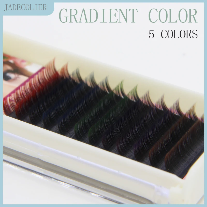 Jadecollier 1 Vassoio Mix Di Alta Qualità Gradiente 5 Colori Estensione Ciglia 12 File Arcobaleno Bellissimo Trucco Ciglia Finte