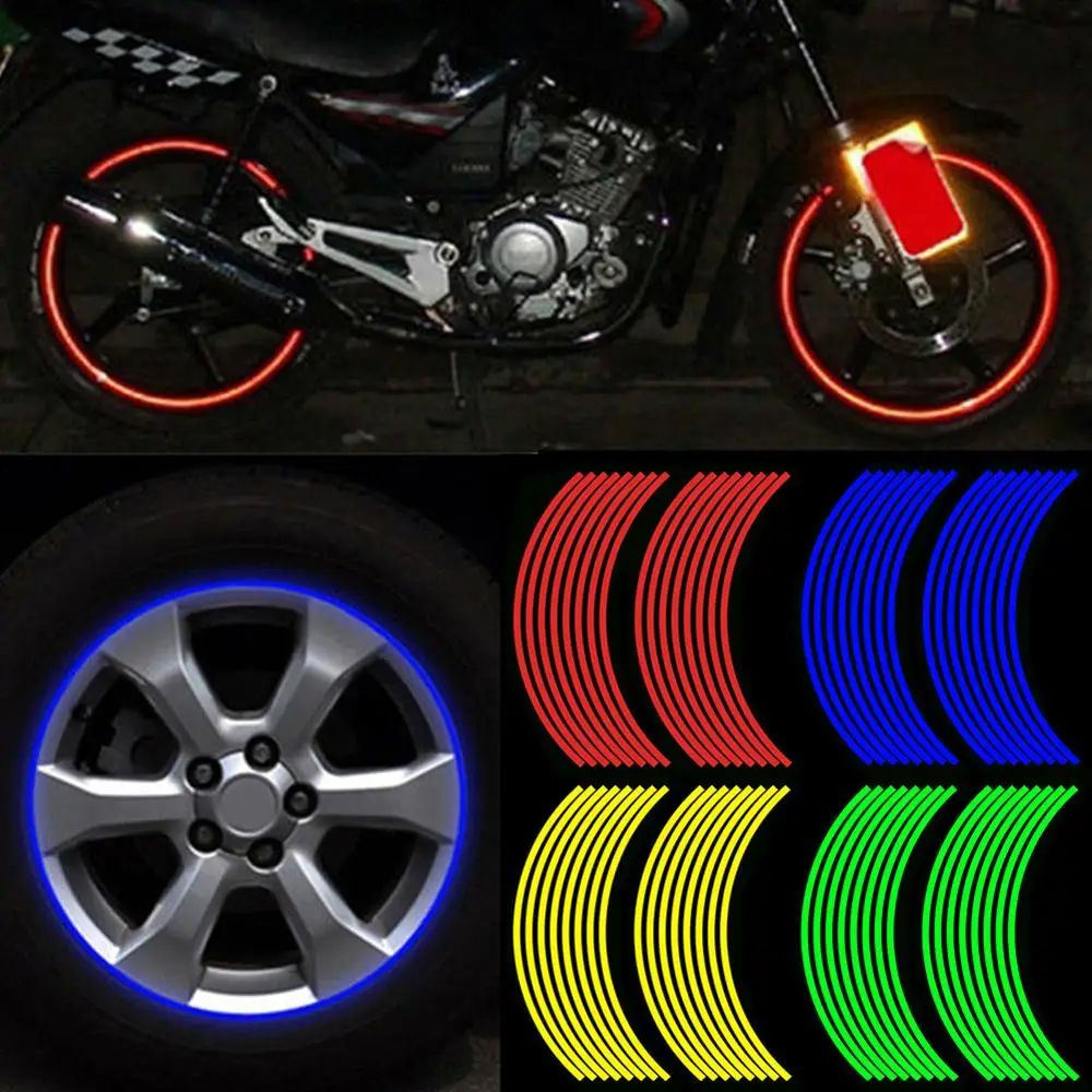 

16Pcs 18inch Strips Motorcycle Car Rim Stripe Wheel Decal Tape Sticker Lots Reflective Material Road Safety Reflect Tape