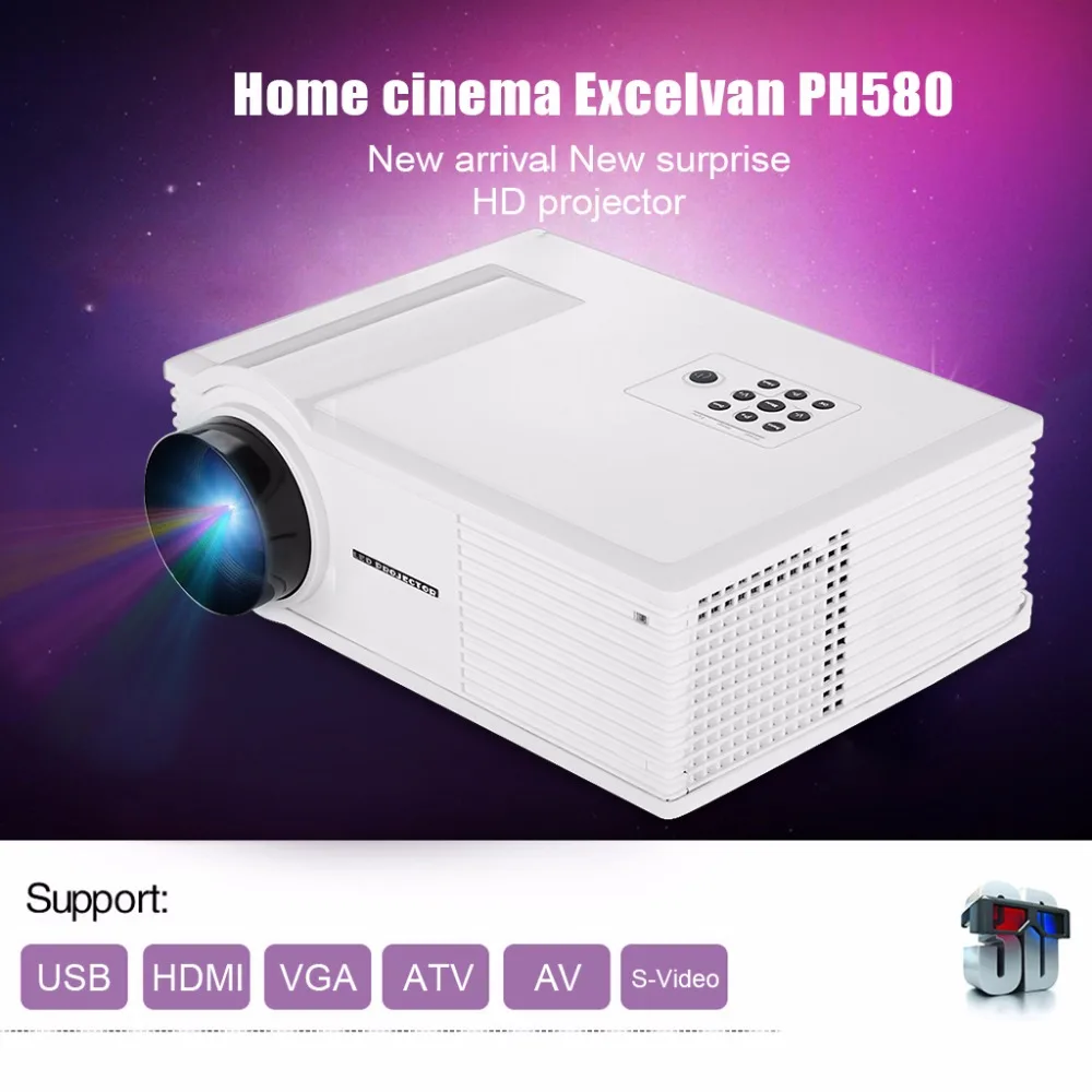 High Quality Video HDMI VGA USB TV Projector PH580 Full HD 1080P