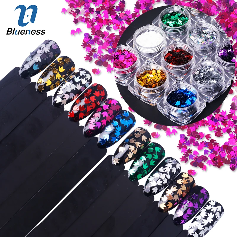 

Blueness 3D Colorful Maple Leaf Design Manicure Nail Art Decorations Accessories Rhinestones Stickers Sequins Glitter For Nails