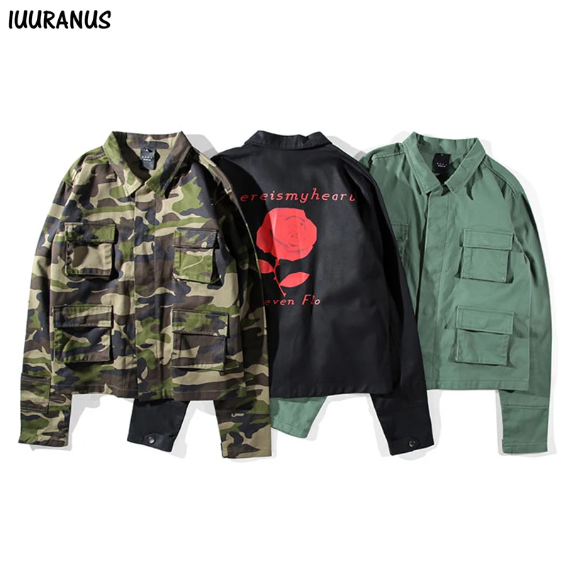 

IUURANUS Rose Print Jackets Men Women Autumn Winter Camouflage Camo Military Army Jacket Black Blue Cargo Jackets Outwear Coats