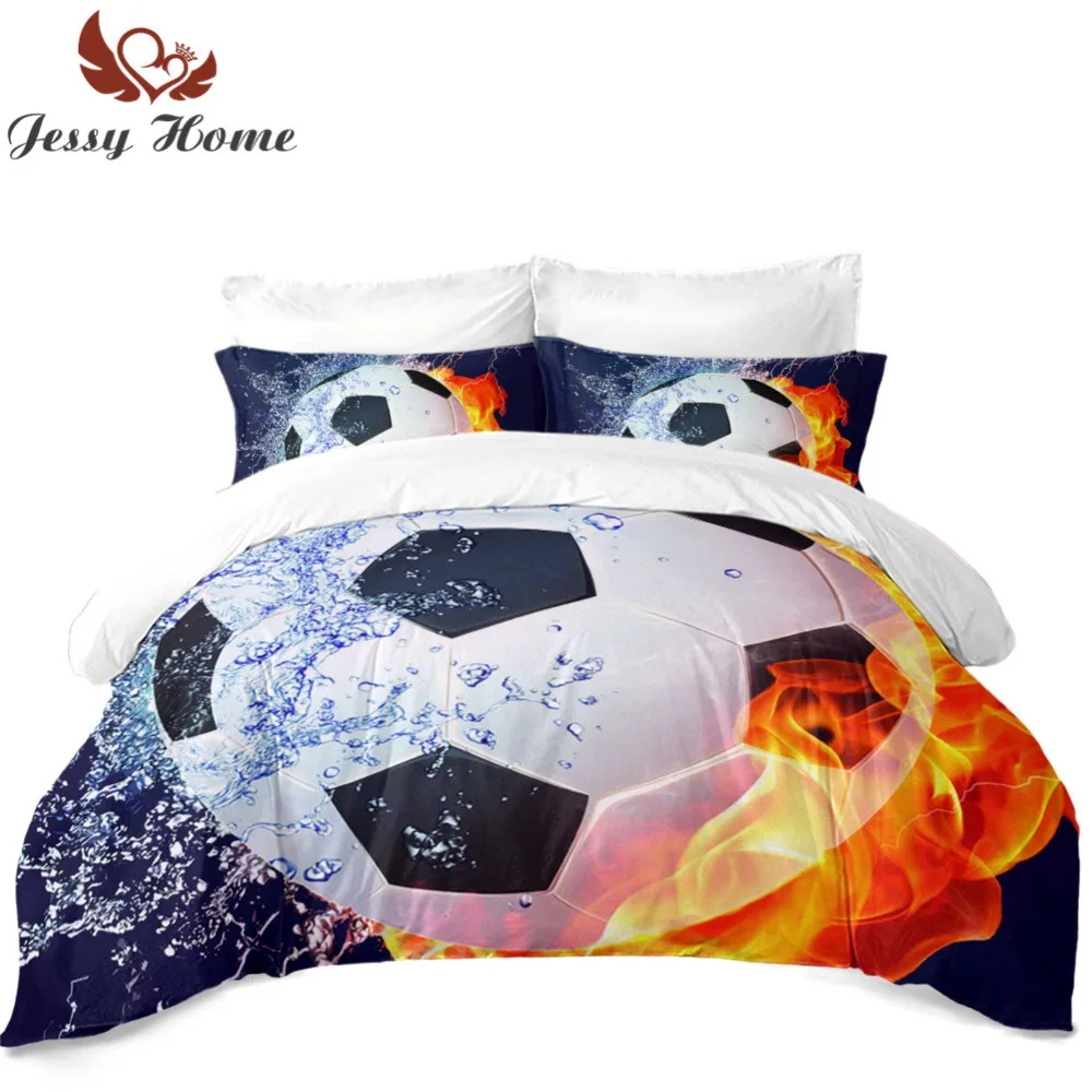 

Drop-Ship 3/4PCS Boy Bedding Set Bed Linens Fire Football Design Duvet Cover with Two Pillowcases Flat Sheet Twin