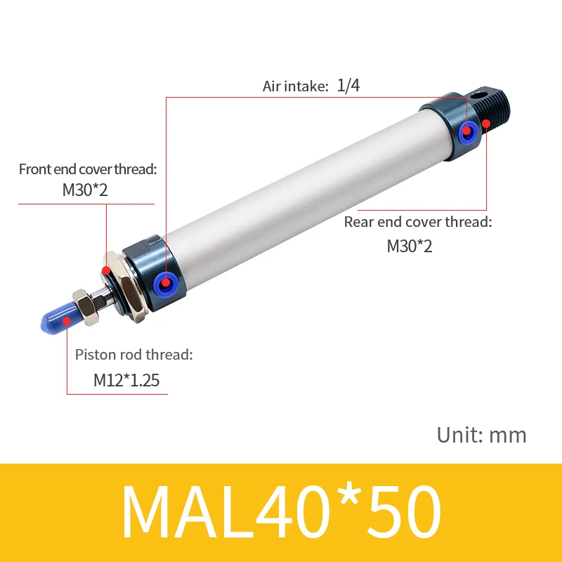Мини пневматический цилиндр с одним стержнем 10~ 150 мм Диаметр 25-300 мм Ход двойного действия цилиндр из нержавеющей стали аппаратное обеспечение - Цвет: MAL40-50