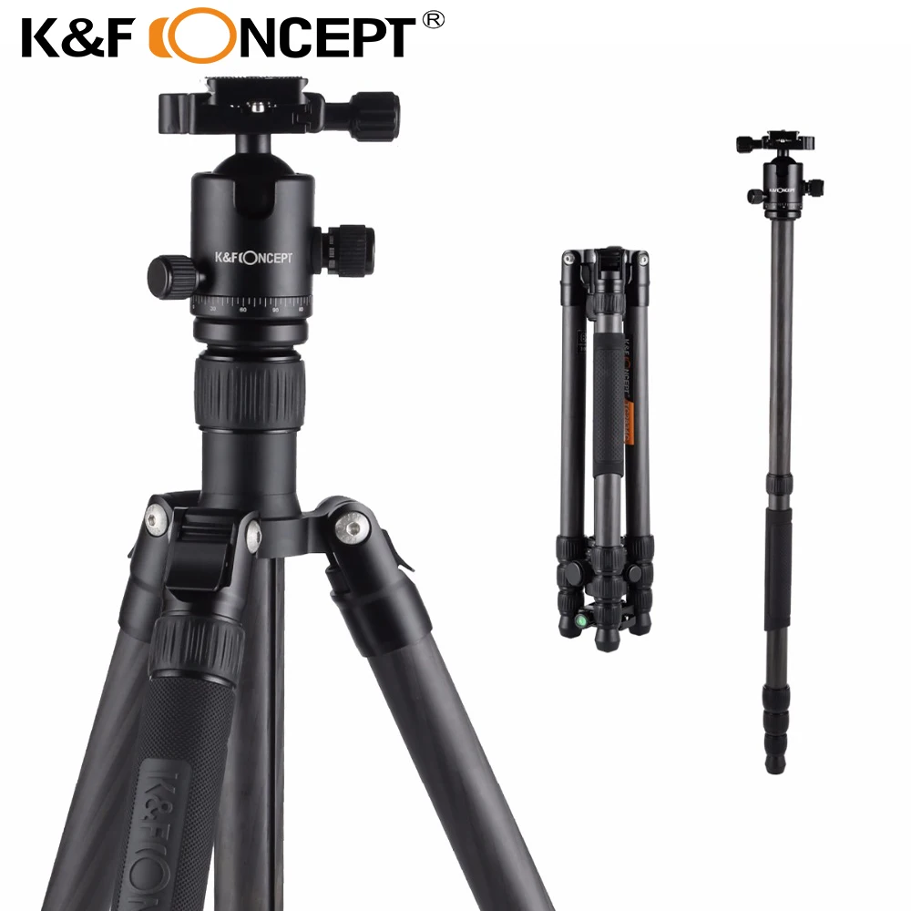 

K&F CONCEPT TC2834C Professional Portable Travel Carbon Fiber Camera Tripod Monopod Ball Head for DSLR Camera 18kg Load Capacity