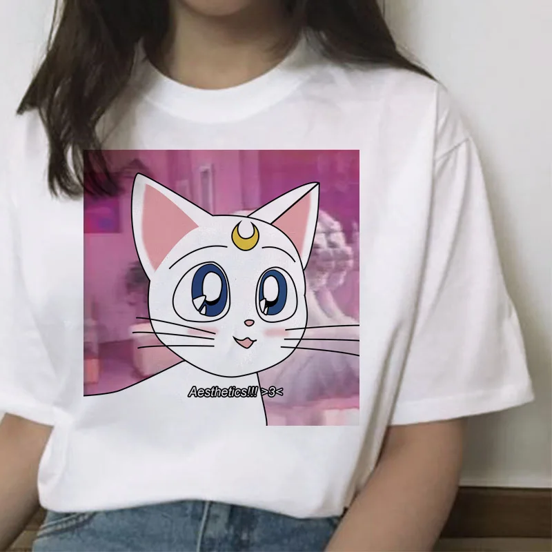 Sailor Moon футболка летняя Harajuku женская с милым принтом Ullzang Kawaii коротким рукавом