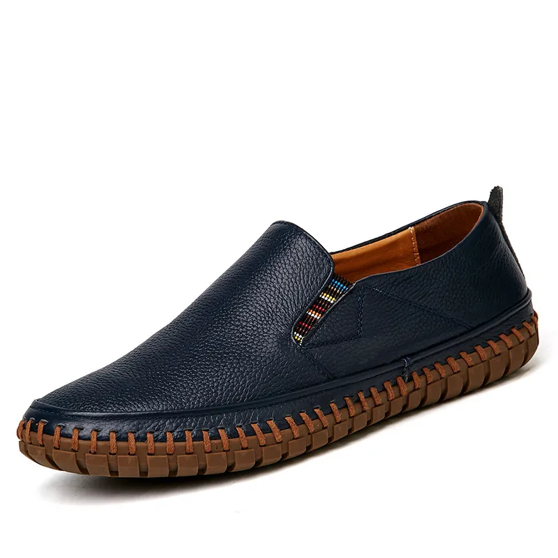 

Men Leather Moccasins Slip-on Loafers Big Size 38-47 Sewing Design Male Breathable Summer Shoes 5 Colors Black White