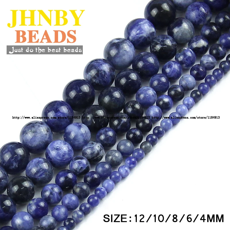 

JHNBY Sodalite Natural Stone 4/6/8/10/12MM Round spacer Loose beads ball for Jewelry bracelets pendants making DIY accessories