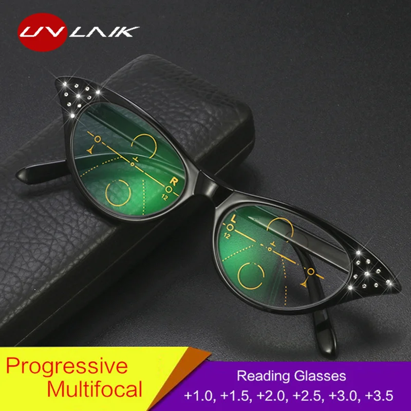

UVLAIK Progressive Multifocal Reading Glasses Women Cateye Multifocus Eyeglasses Transition Hyperopia Clear Prescription Glasses