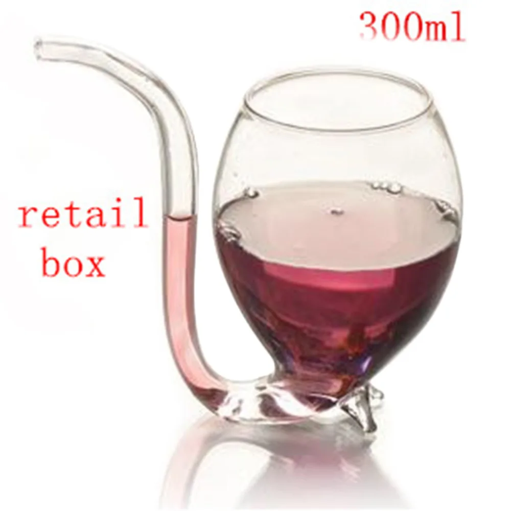 1pc Creative 300ml Devil Red Wine Glass Transparent Cup Mug With Built in Drinking Tube Straw Water Cup for Home Bar Hotel