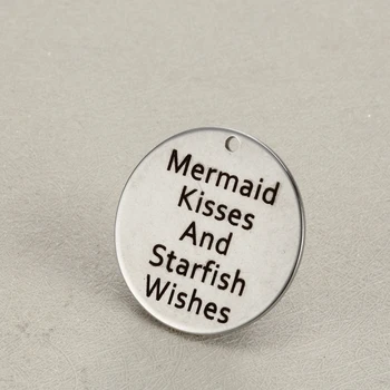 

20pcs Diy charm accessories lettering Mermaid Kisses And Starfish Wishes to 25 mm stainless steel pendants for necklace