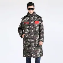 Принт Повседневное Для мужчин зимние теплые парки Свободные длинное пальто на молнии теплые толстые куртки