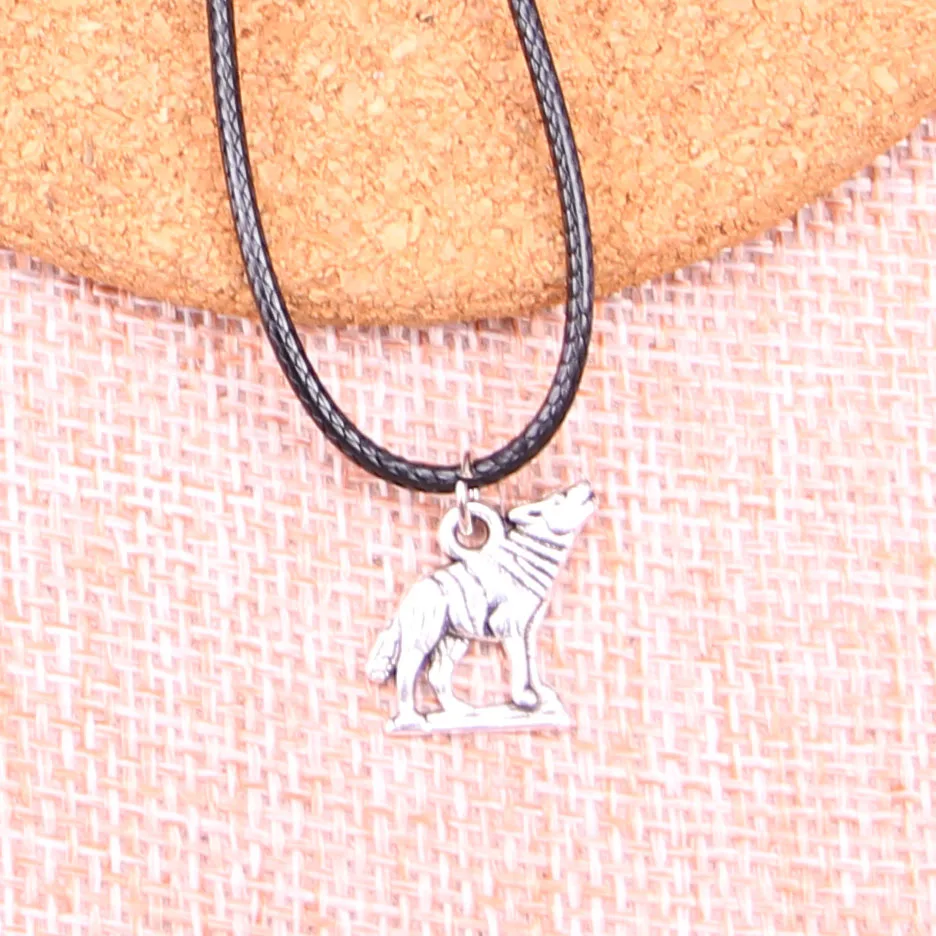 

20Pcs Antique Silver Color howling wolf Pendant 15*15mm Leather Chain Necklace Black Leather Cord Necklace