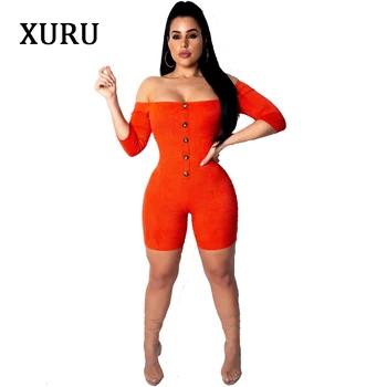 

XURU 2019 new women's jumpsuit orange red sexy tight tube top jumpsuit