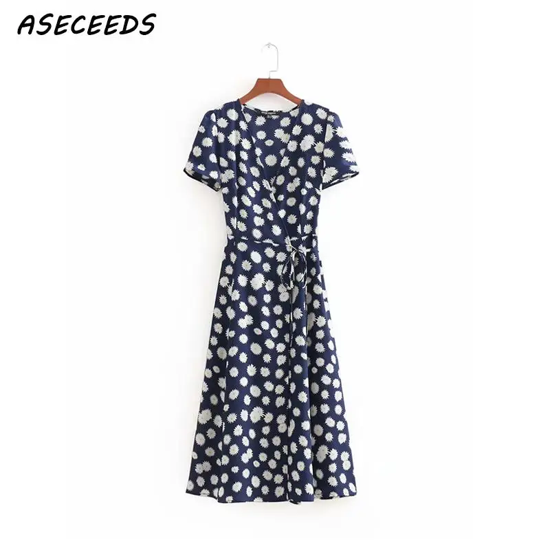 Летнее платье lady sexy v шеи пляжное 2018 vintage boho Цветочный печати wrap длинное обувь для