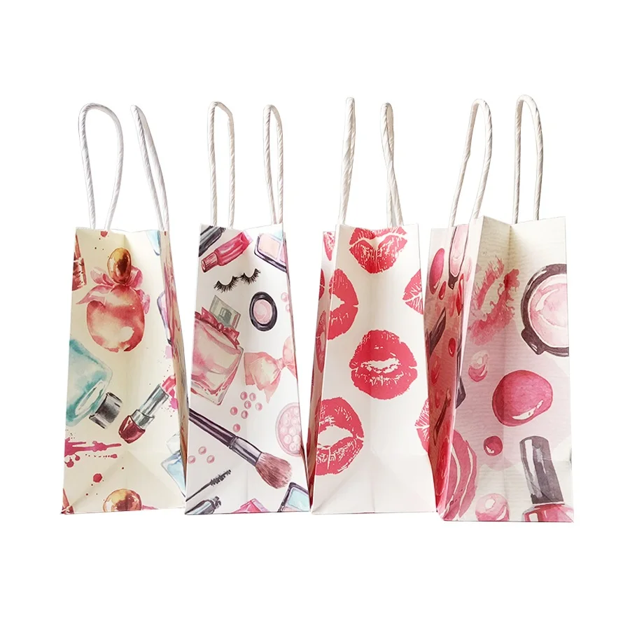 

40 Pcs/lot 15x18cm Cosmetic Pattern Painting Paper Bags With Handle Gift Bags Party Favor Wedding Packaging Storage Shopping Bag