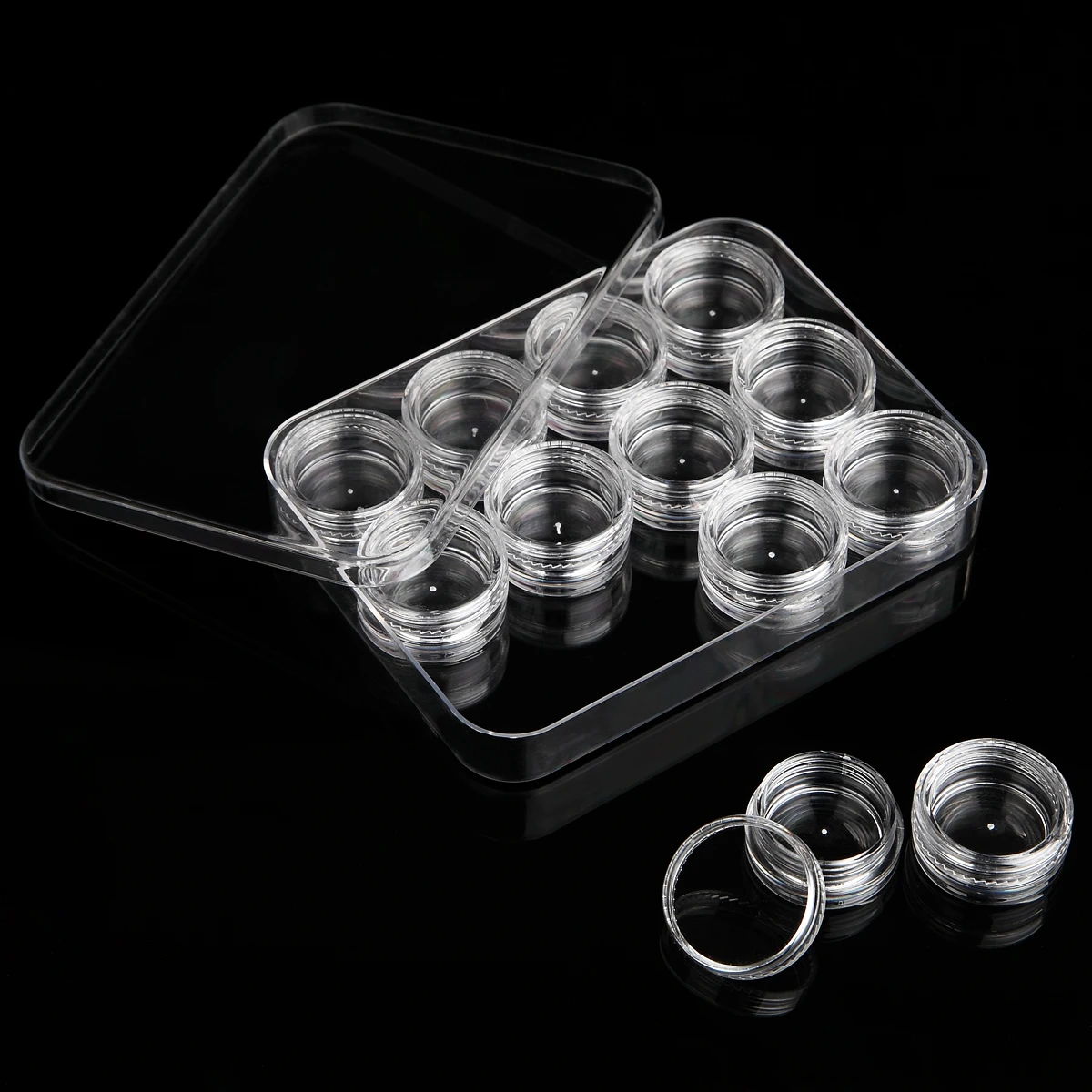12 Pots Separate Nail Art Clear Storage Round Box Set Portable Powder Rhinestone Sequins Jewelry Beads 3