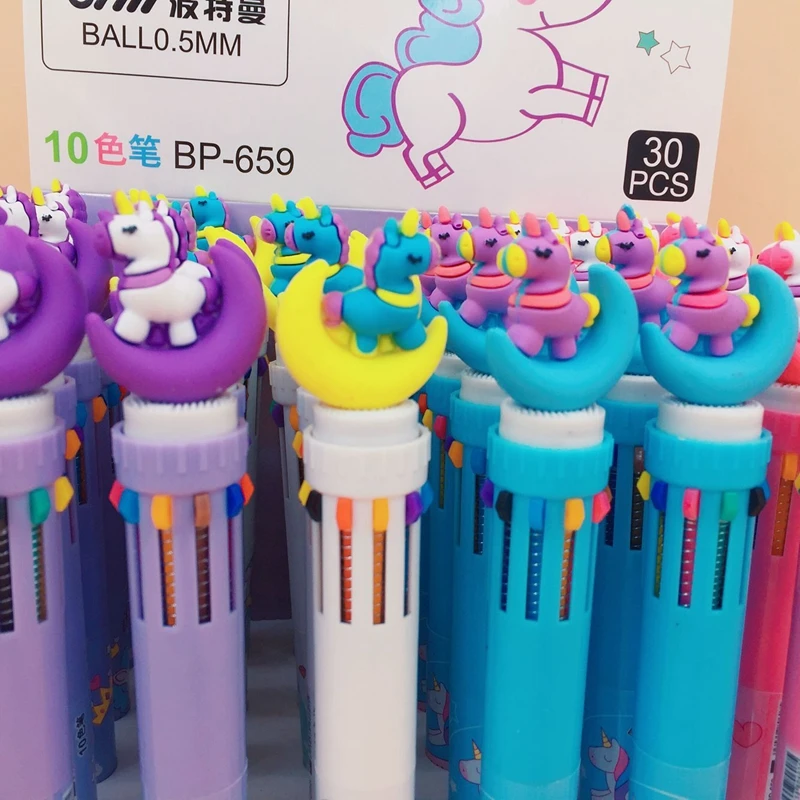 Esferográfica de Material Presente da Promoção Lote 10 Unicórnio Cor Caneta Escolar Kawaii Ball Pen For Kids Escola Suprimentos 30 Pçs - Lua 7 Cheap Canetas esferográficas