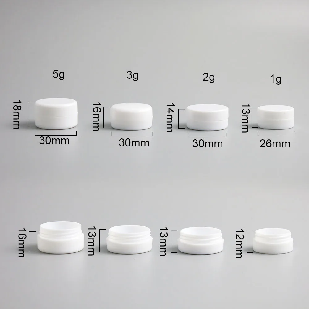 100x1g 2g 3g 5g البسيطة الأبيض البلاستيك إناء فارغ وعاء السفر التجميل عينة ماكياج الوجه عبوات كريم مسمار الفن منظم المنزل