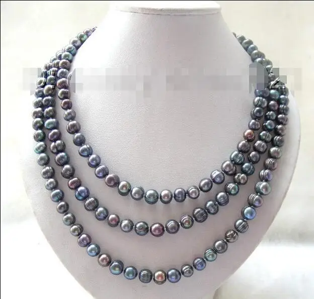 

Free Shipping >> GENUINE 60" 9mm black natural freshwater pearls necklace a0306