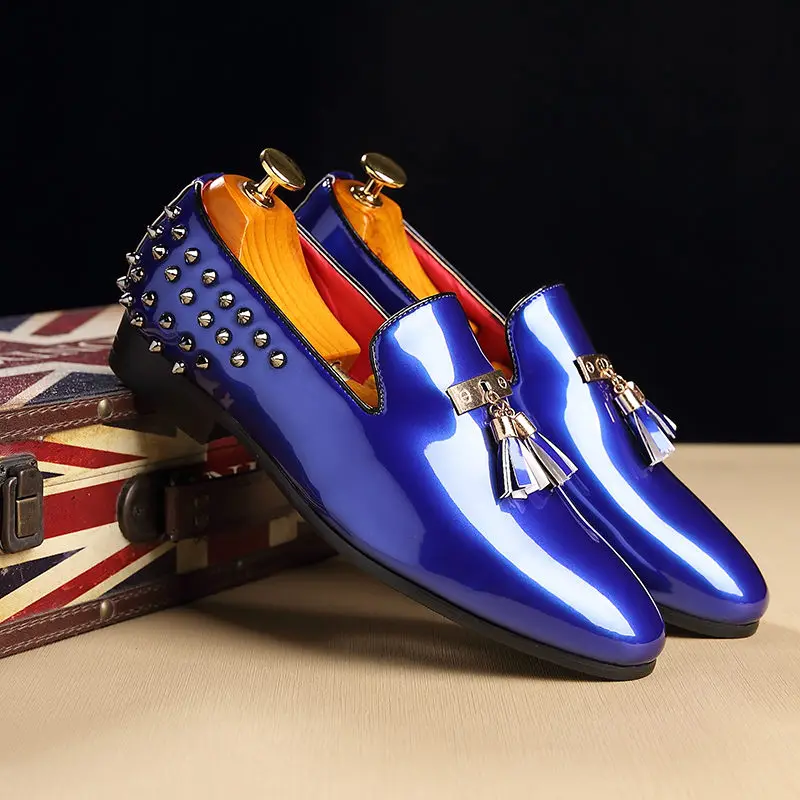 Новинка года; мужская повседневная обувь из искусственной кожи; мужские демисезонные повседневные лоферы; мокасины; брендовая Свадебная модельная обувь; шикарная обувь - Цвет: Blue