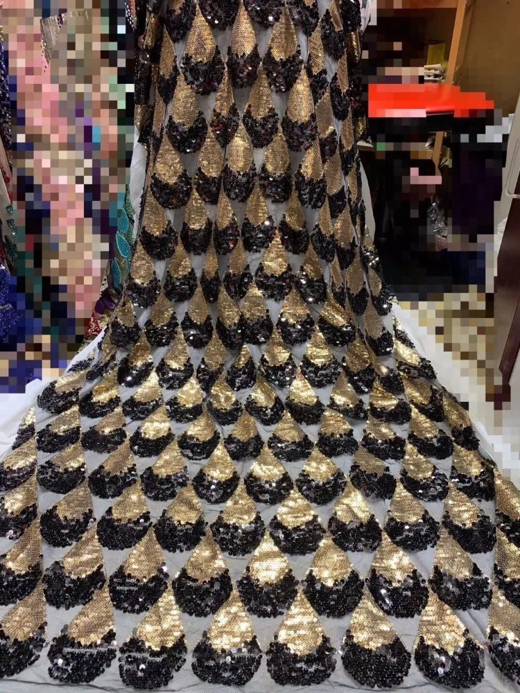 

Gold Nigerian sequines Lace Fabric French Tulle Lace Fabric 2019 High Quality African Lace Wedding Fabric For Dress