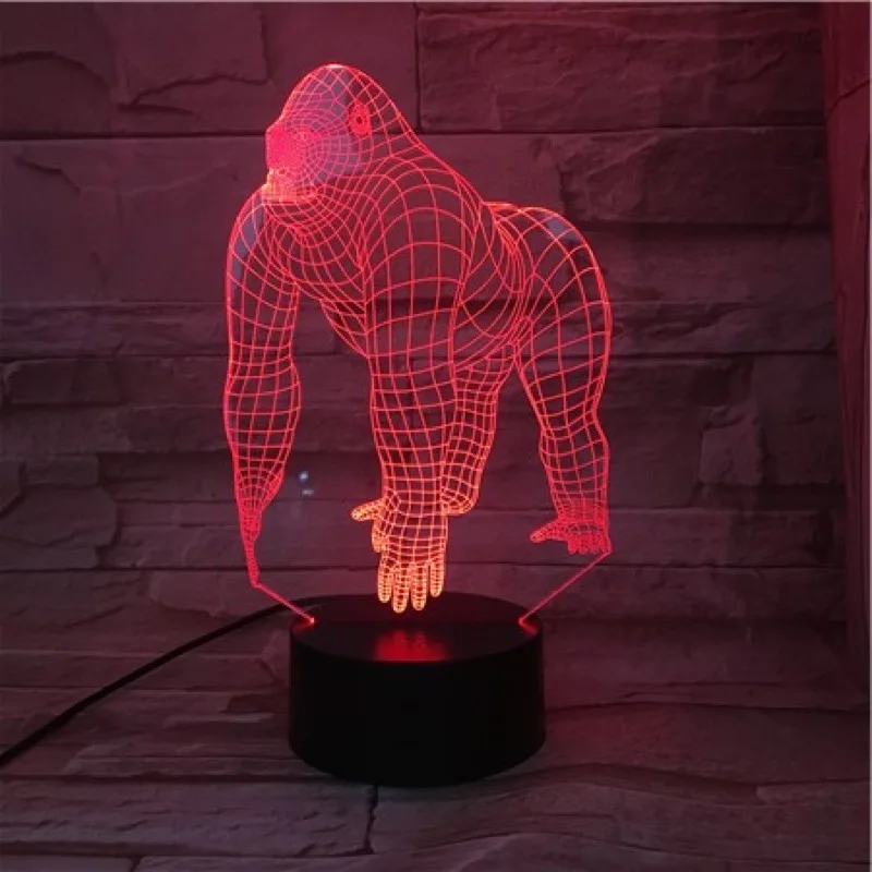 Животное орангутанг Hylobatidae обезьяна 3D лампа RGB светодиодный USB Иллюзия ночной